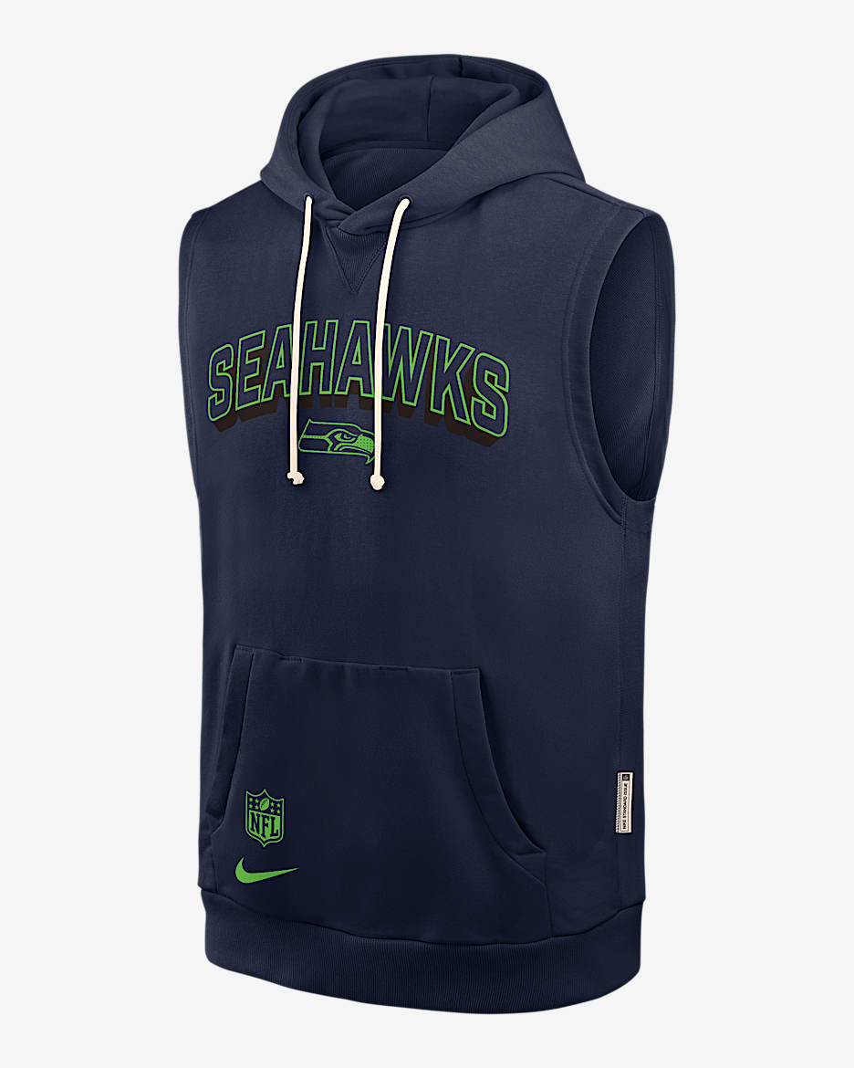 Sudadera con gorro sin cierre sin mangas Nike Dri-FIT de la NFL para hombre Seattle Seahawks Sideline - Azul marino