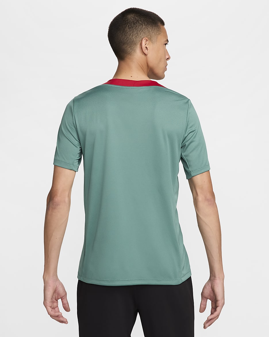 Haut de foot en maille à manches courtes Nike Dri-FIT Liverpool FC Strike pour homme - Bicoastal/Bicoastal/Gym Red/Light Orewood Brown