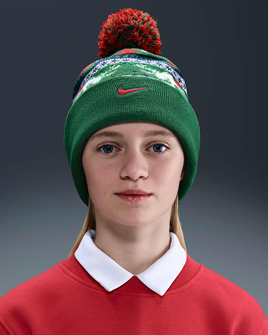 Gorro con dobladillo estándar para niños talla grande Nike Peak - Verde pino/Vela/Azul marino medianoche