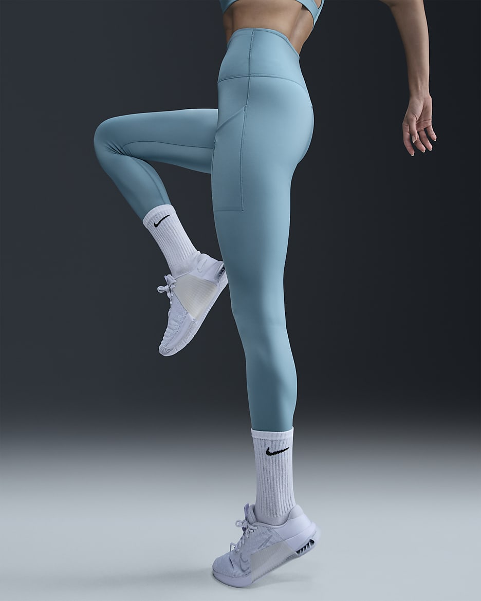 Nike Go Leggings de 7/8 de sujeción firme con bolsillos - Mujer - Denim Turquoise/Negro