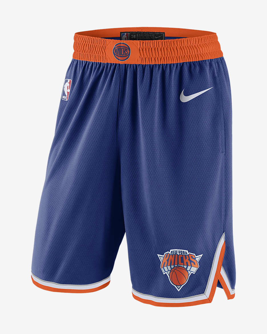 Shorts Nike NBA Swingman para hombre New York Knicks Icon Edition - Azul enérgico/Naranja brillante/Blanco
