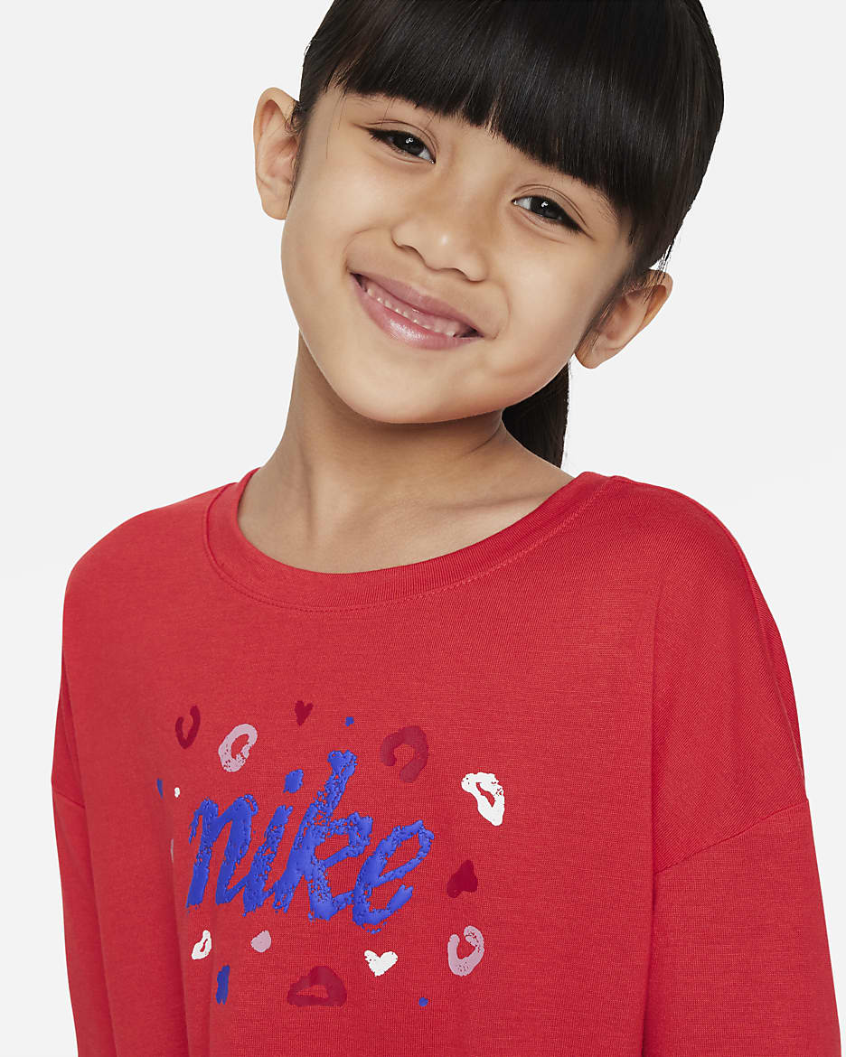 Nike Little Kids' Long Sleeve Cropped Leopard Top - Light Crimson