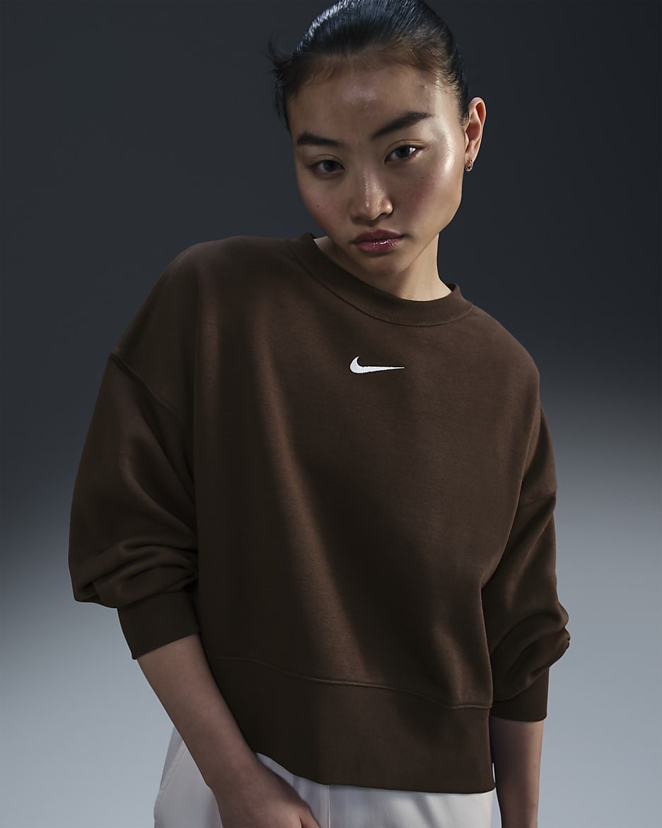 ナイキ スポーツウェア コレクション エッセンシャル ウィメンズ オーバーサイズド フリース クルー - バロックブラウン/ホワイト