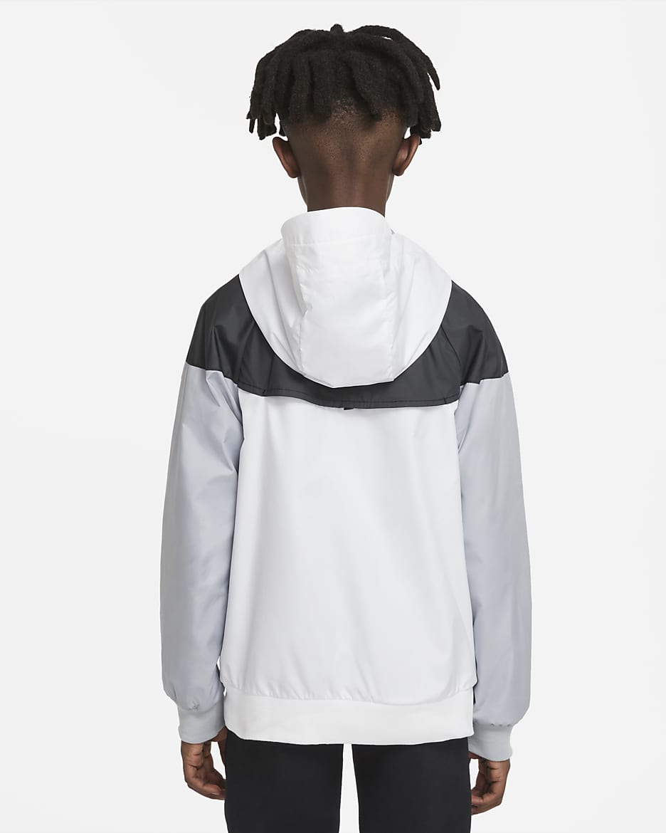 Nike Sportswear Windrunner Older Kids' (Boys') Loose Hip-Length Hooded Jacket - White/Black/Wolf Grey/White