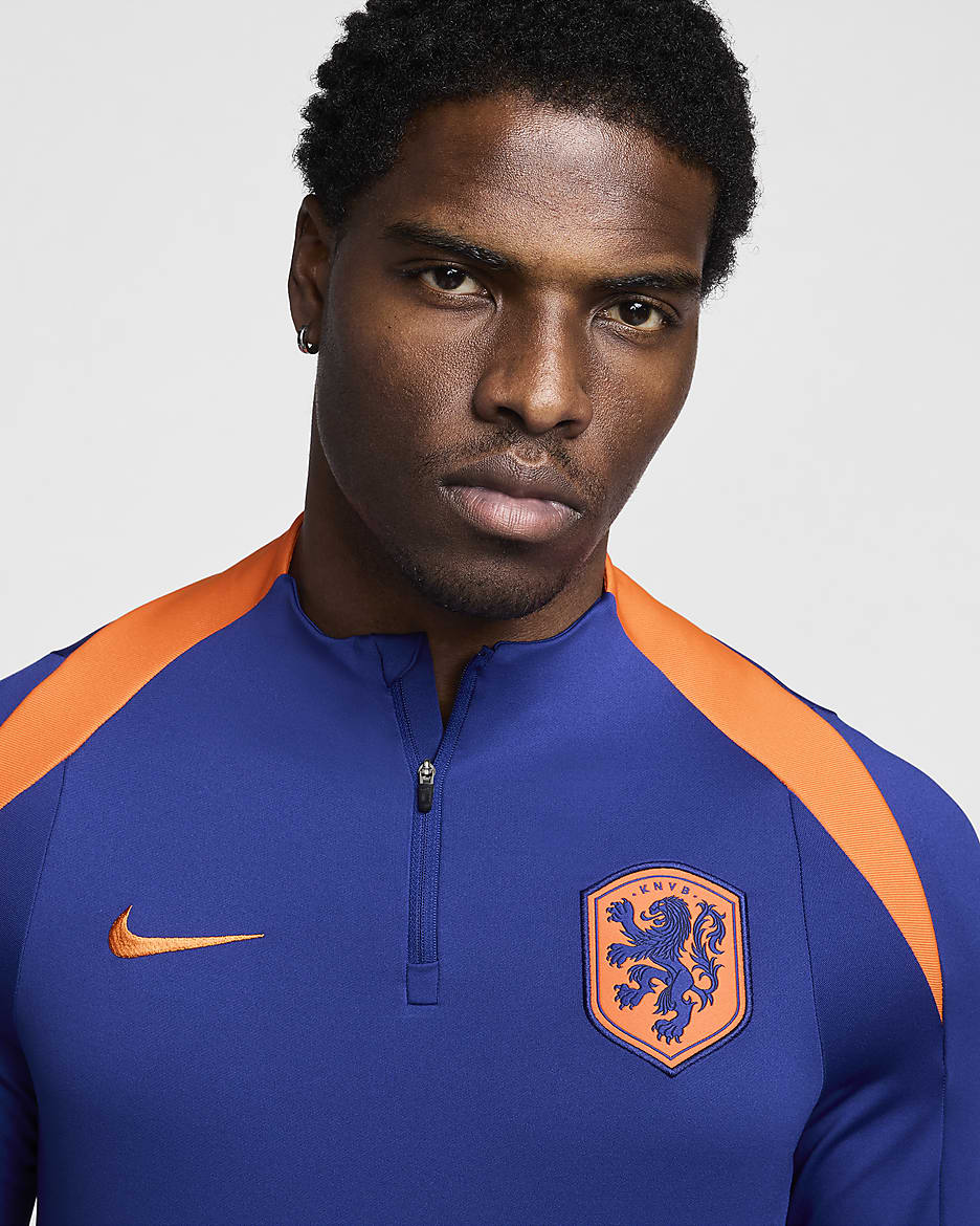 Haut d'entraînement de foot Nike Dri-FIT Pays-Bas Strike pour homme - Deep Royal Blue/Safety Orange/Safety Orange