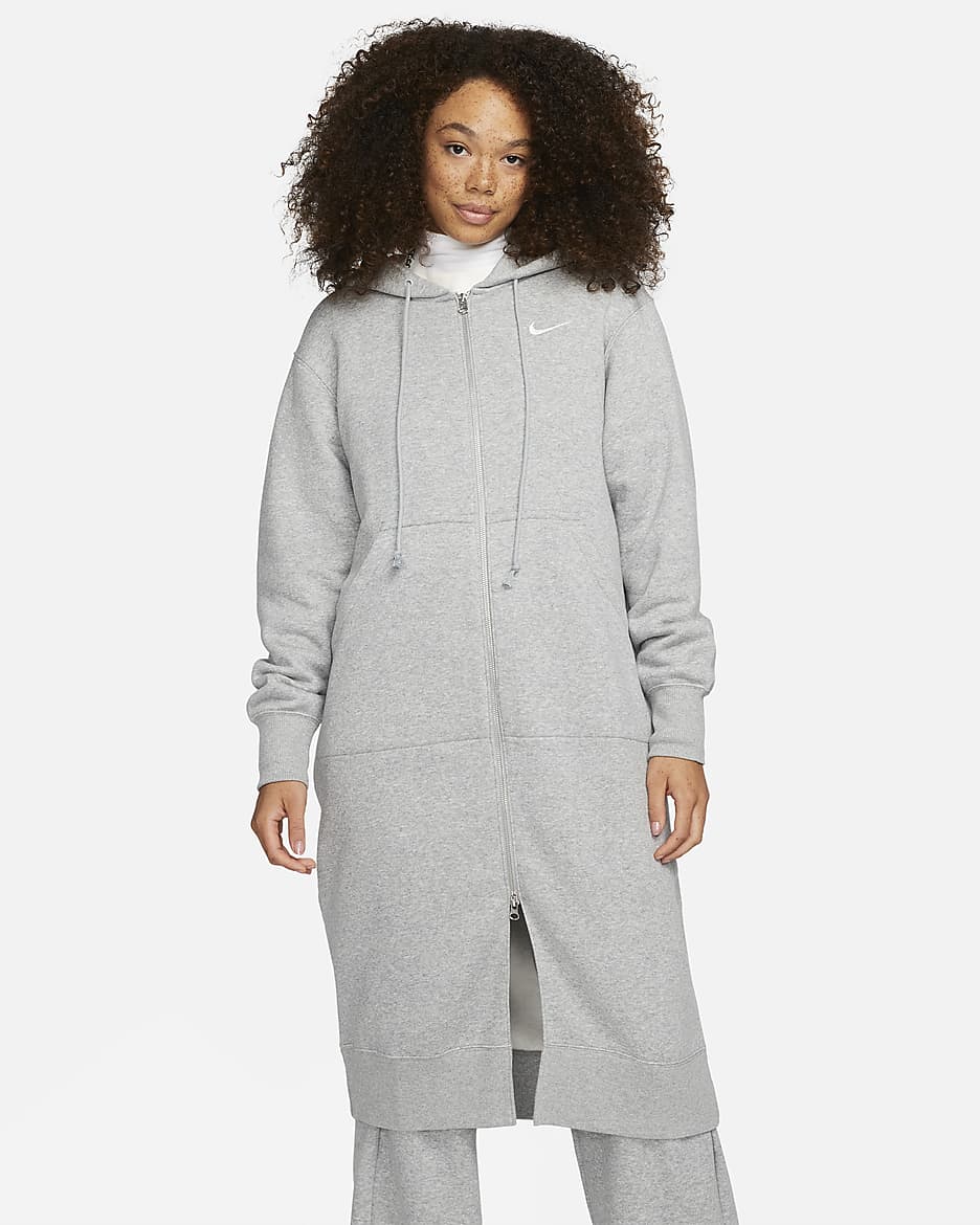 Nike Sportswear Phoenix Fleece Women's Oversized Long Full-Zip Hoodie - Dark Grey Heather/Sail