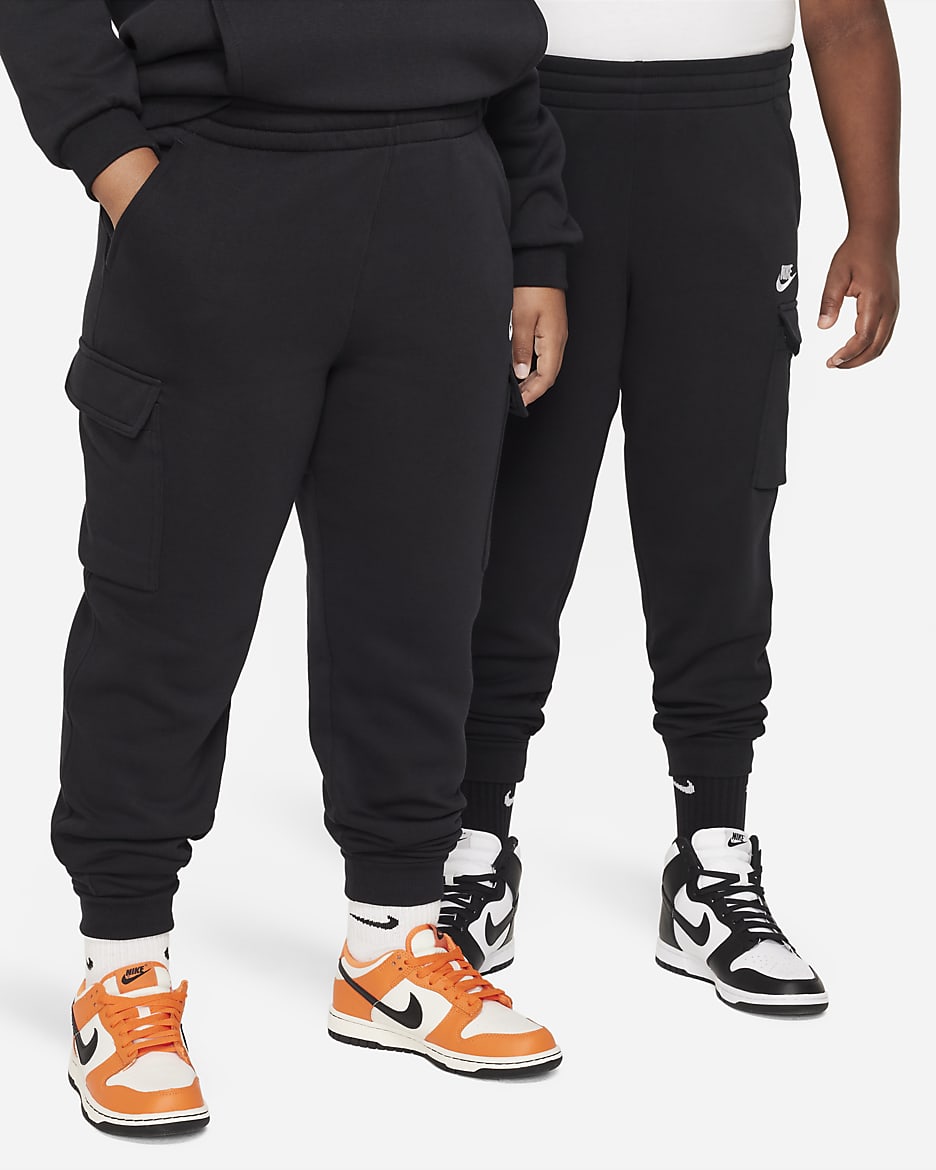 Nike Sportswear Club Fleece Older Kids' Cargo Trousers (extended size) - Black/Black/White