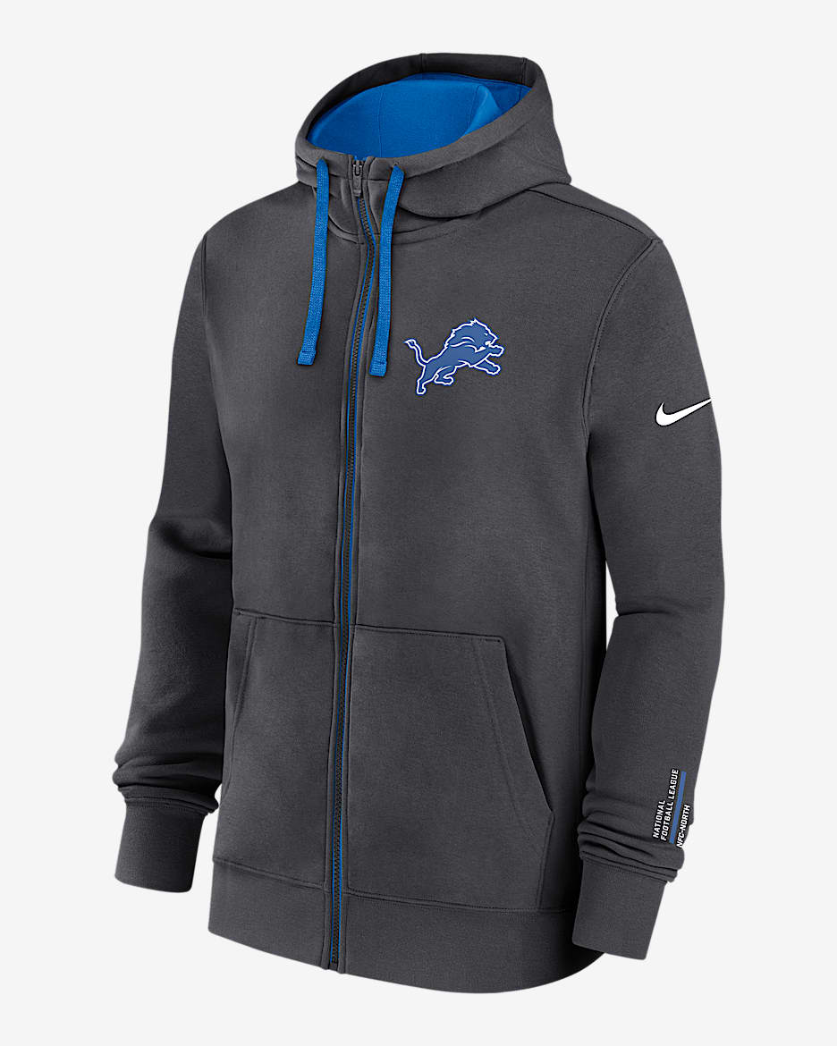 Detroit Lions Playbook Page Club Men's Nike NFL Full-Zip Hoodie - Anthracite