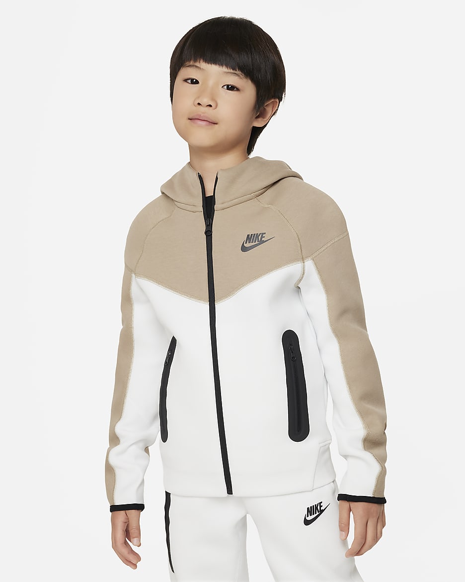 Sudadera con gorro de cierre completo para niño talla grande Nike Sportswear Tech Fleece - Blanco cumbre/Caqui/Negro/Negro