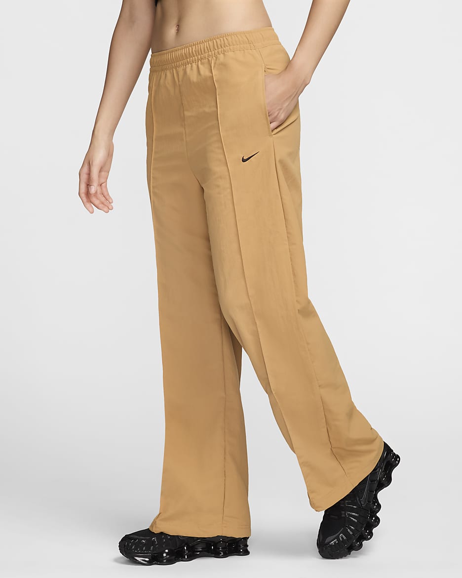 Nike Sportswear Everything 梭織女款中腰寬鬆褲腳長褲 - Flax/黑色