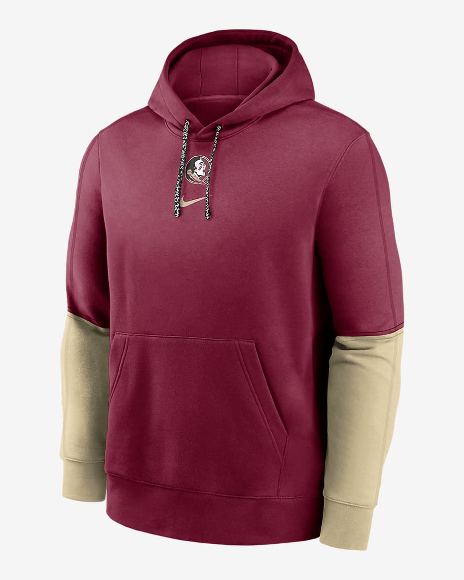 Sudadera con gorro sin cierre universitaria Nike para hombre Florida State Seminoles Sideline Team Issue Club - Castaña team