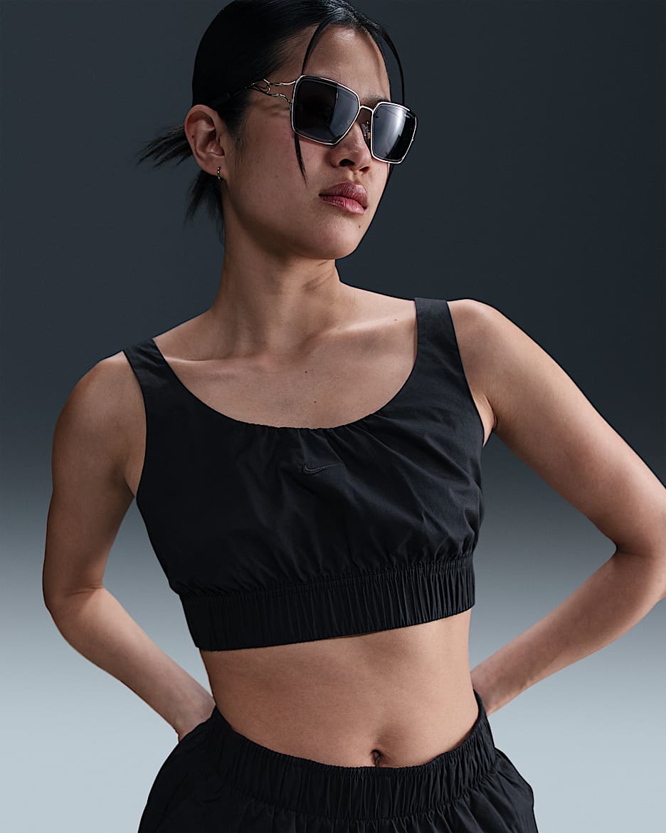 Camiseta de tirantes slim cropped para mujer Nike Sportswear Chill Poplin - Negro/Negro