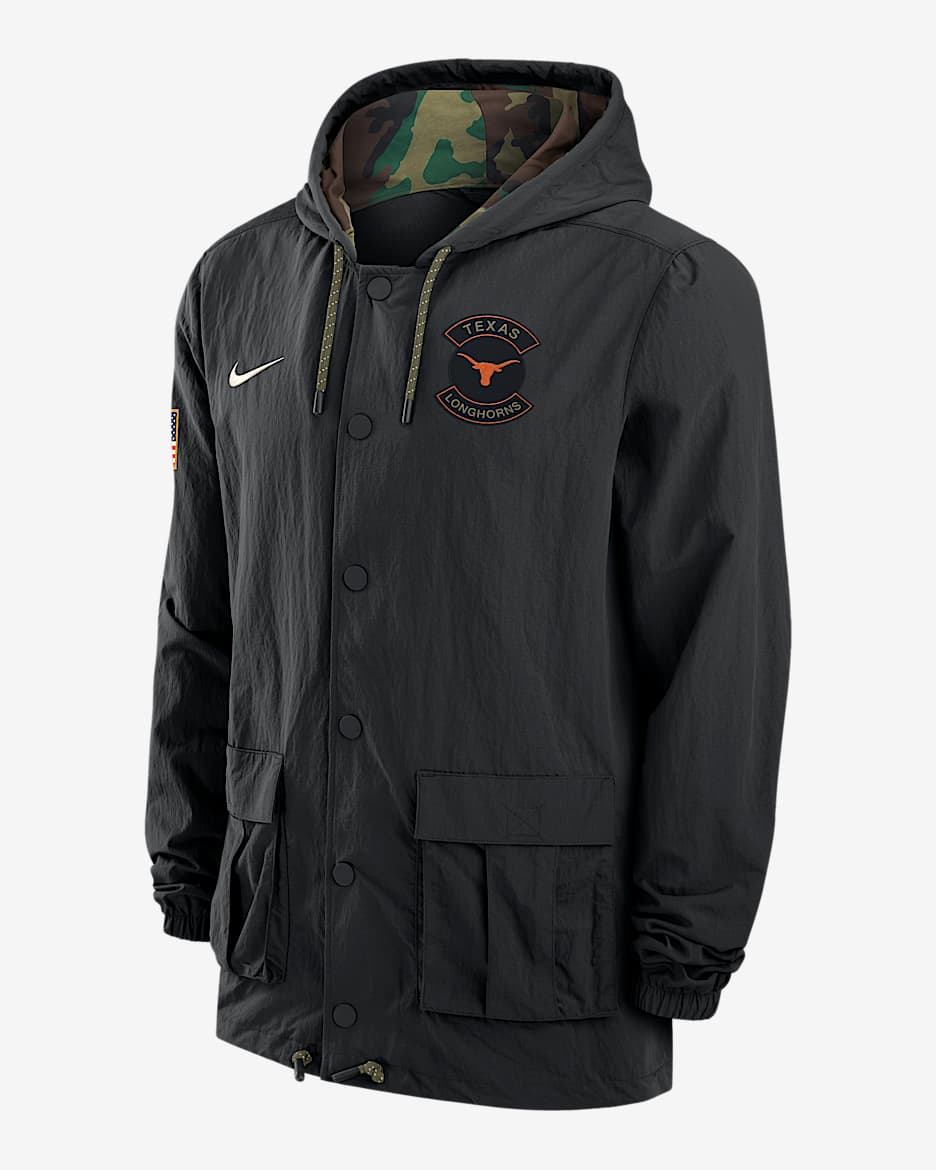 Texas Men's Nike Full-Snap Hooded Military Jacket - Black