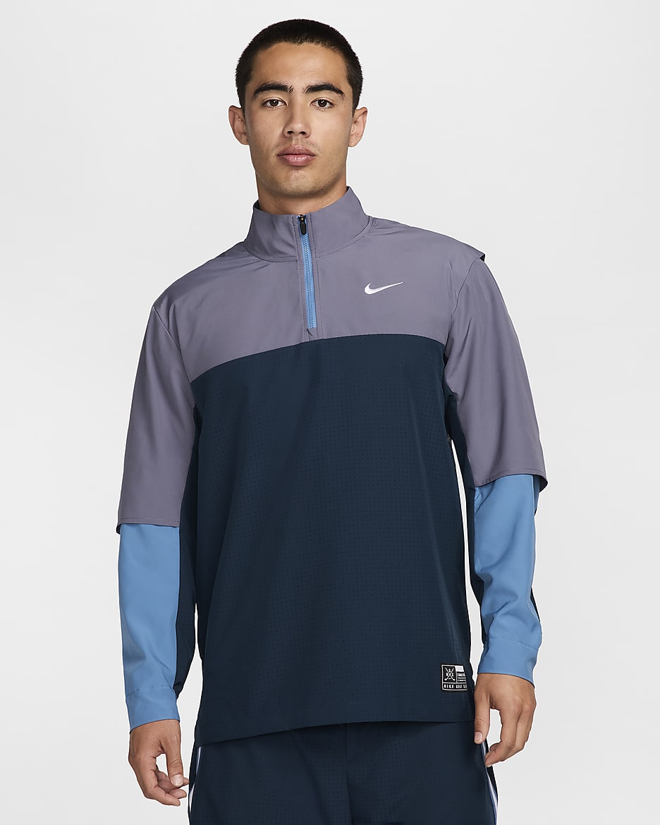 Nike Golf Club Men's Dri-FIT 1/2-Zip Golf Jacket - Armoury Navy/Light Carbon/Aegean Storm/White