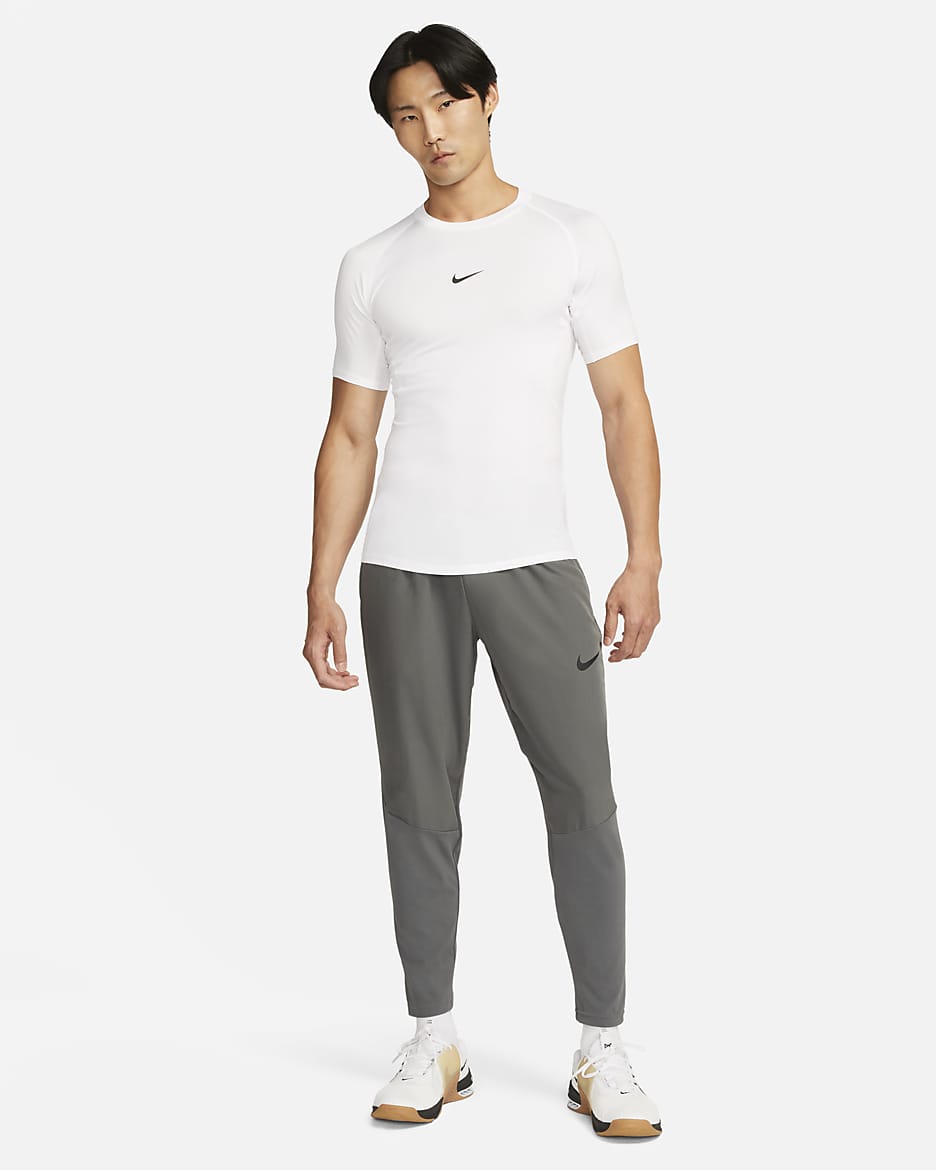Nike Pro Men's Dri-FIT Tight Short-Sleeve Fitness Top - White/Black