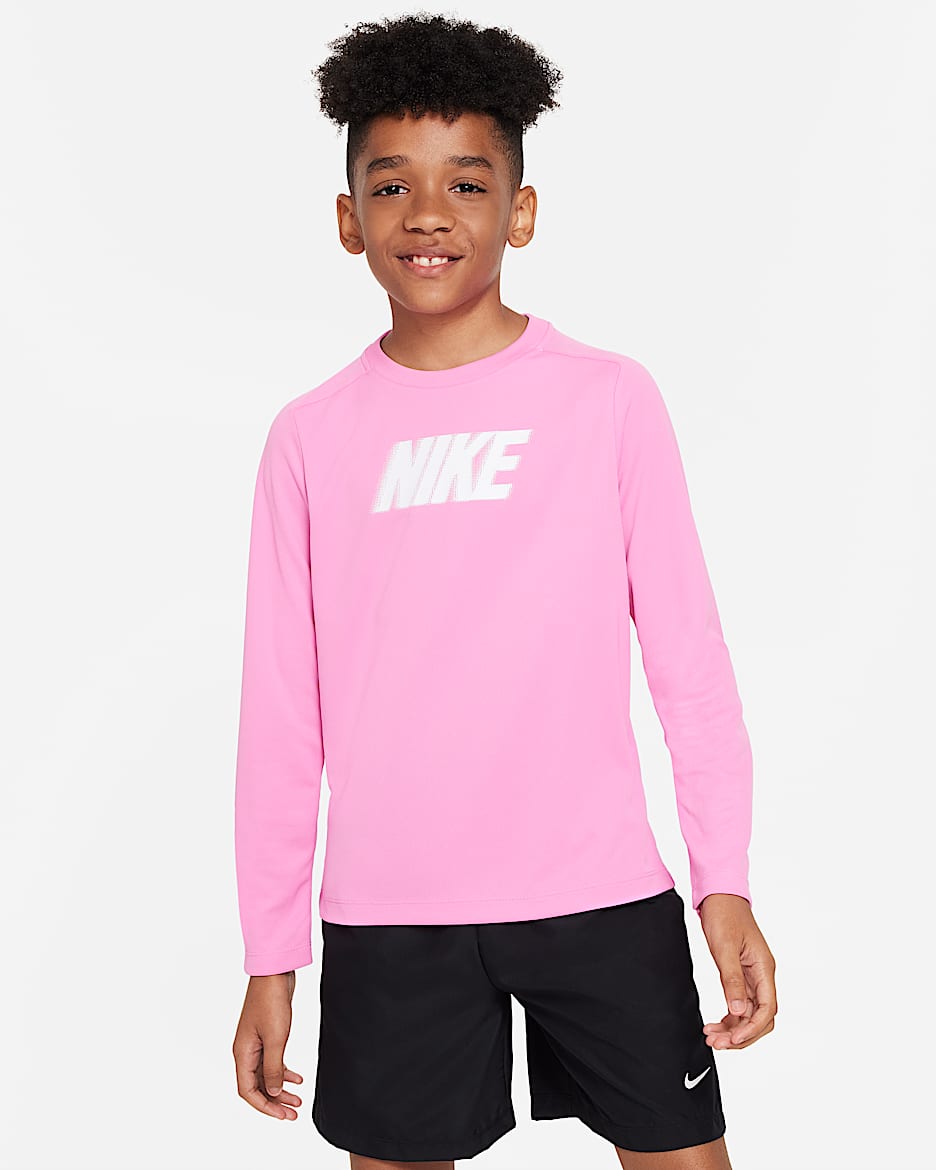 ナイキ Dri-FIT マルチ+ ジュニア (ボーイズ) ロングスリーブ トップ - プレイフルピンク/ホワイト