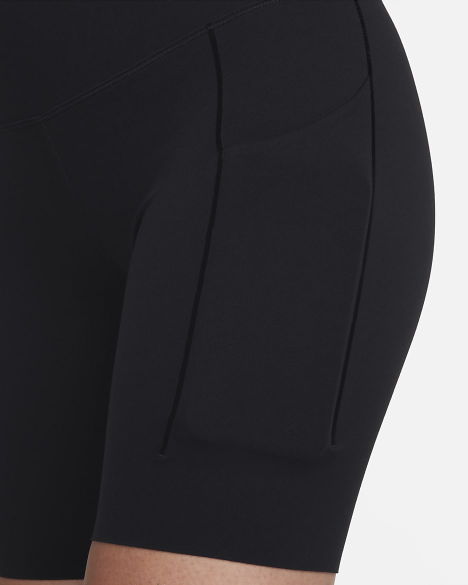 Nike Universa Women's Medium-Support High-Waisted 8" Biker Shorts with Pockets - Black/Black