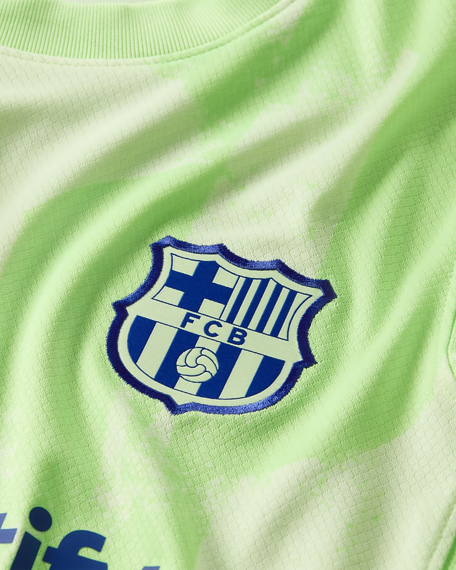 FC Barcelona 2024/25 Stadium Third Nike Replika-Fußballtrikot mit Dri-FIT-Technologie (ältere Kinder) - Barely Volt/Barely Volt/Lime Blast/Old Royal