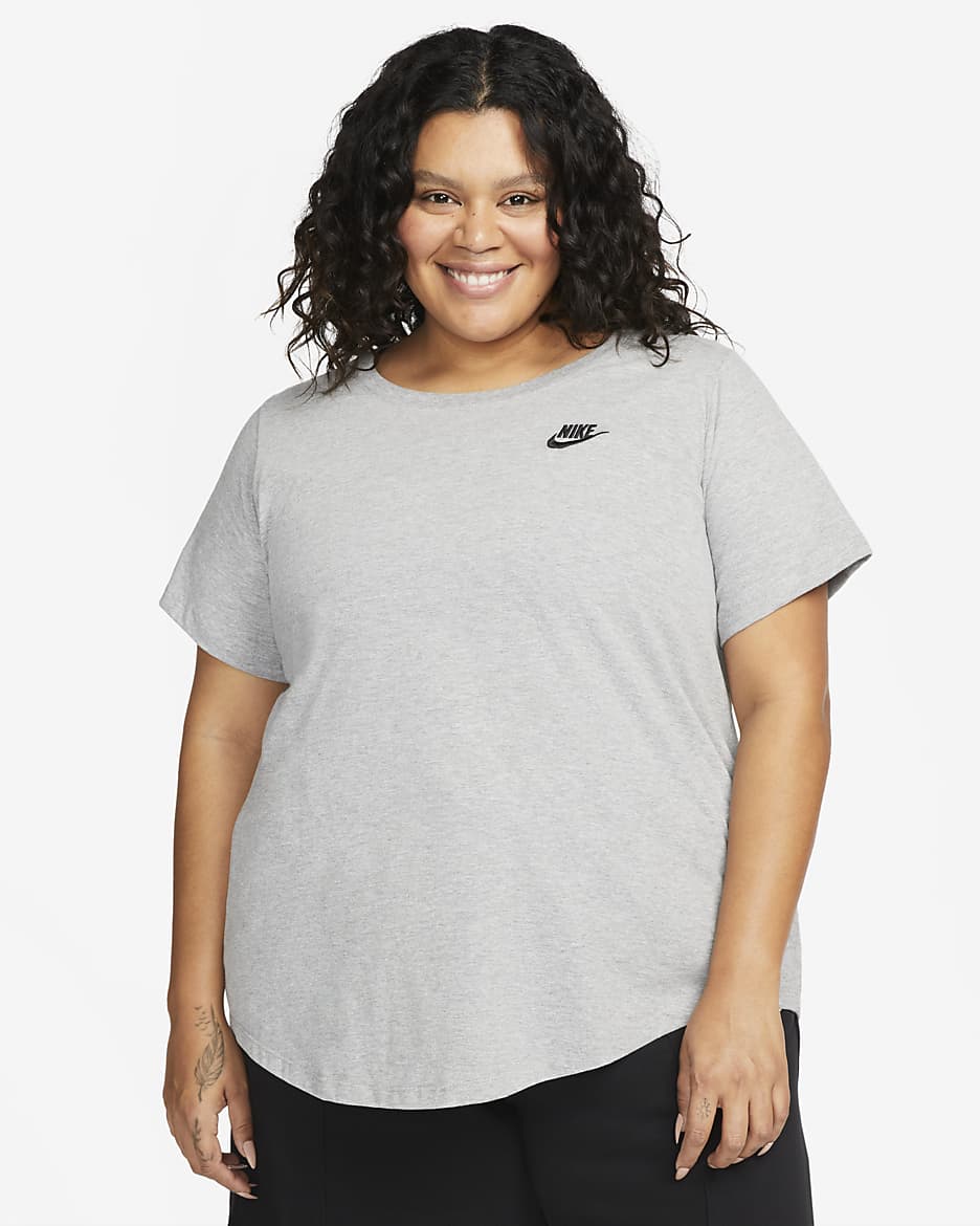 Nike Sportswear Club Essentials Women's T-Shirt (Plus Size) - Dark Grey Heather/Black