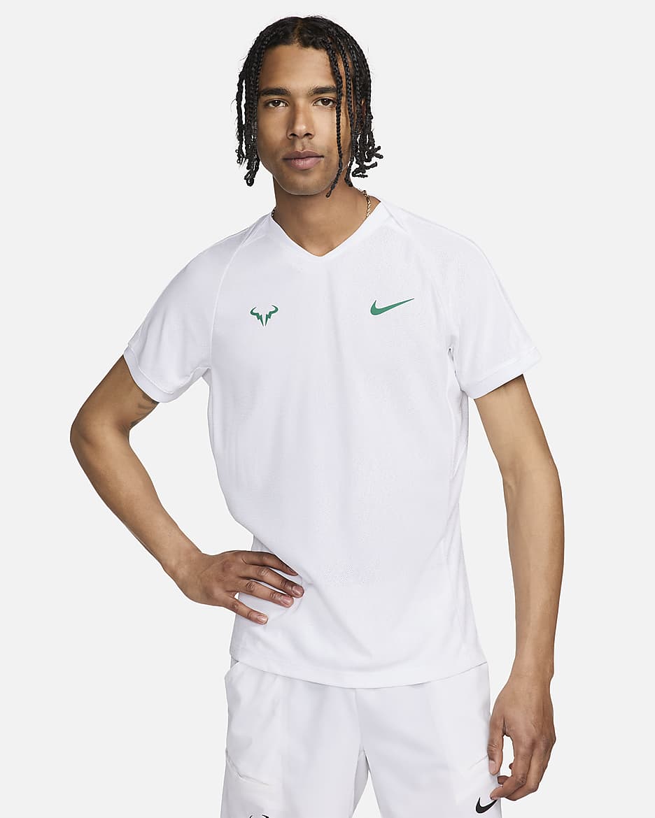 Playera de tenis de manga corta para hombre Dri-FIT ADV Rafa - Blanco/Blanco/Malaquita