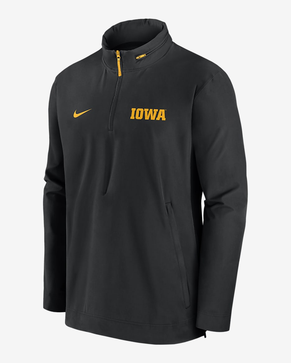 Chamarra universitaria Nike con gorro de medio cierre para hombre Iowa Hawkeyes Sideline Coach - Negro