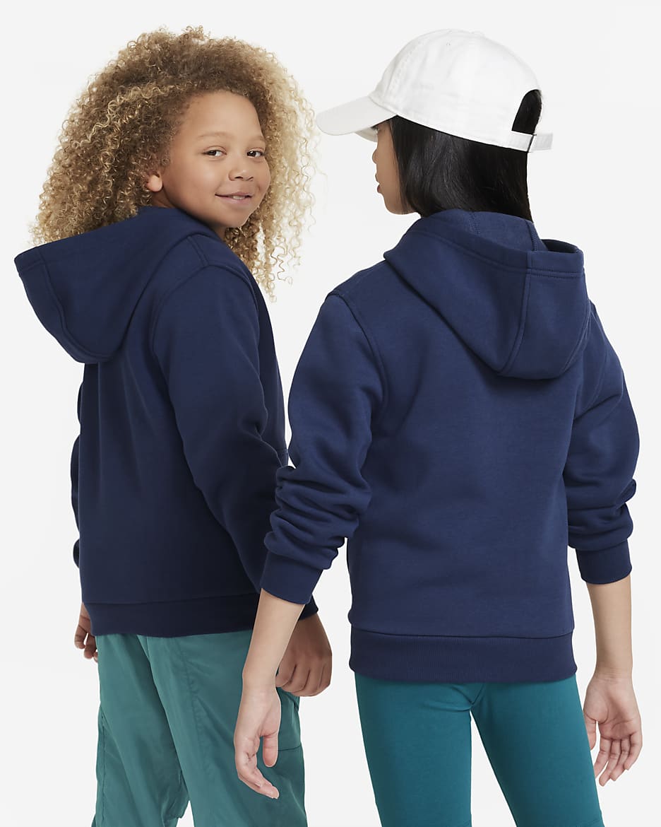 Nike Sportswear Club Fleece Older Kids' Full-Zip Hoodie - Midnight Navy/White