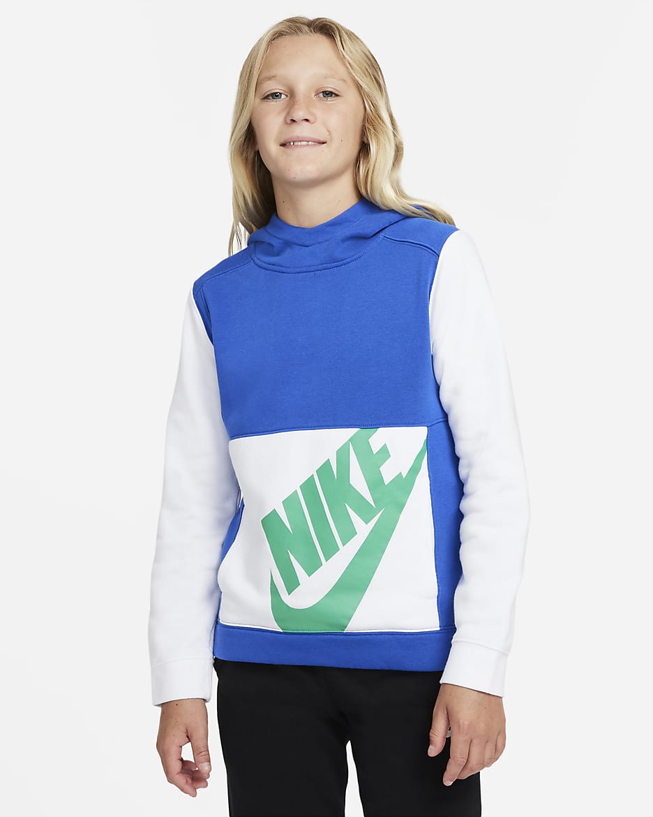 Nike Sportswear Big Kids' (Boys') Pullover Hoodie - Game Royal/Game Royal/White/Stadium Green