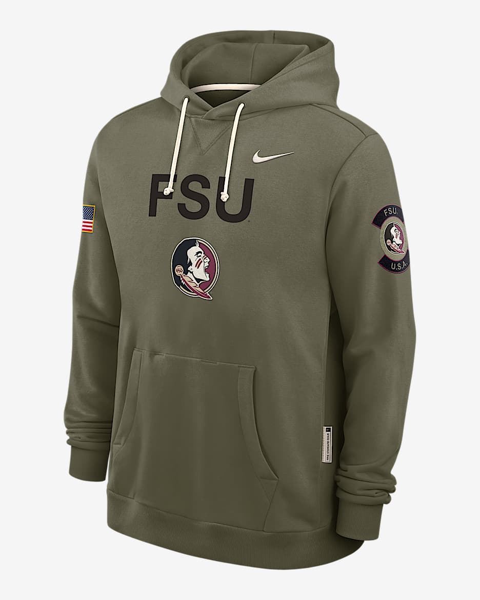 Florida State 2025 Military Appreciation Men's Nike Dri-FIT College Pullover Hoodie - Olive