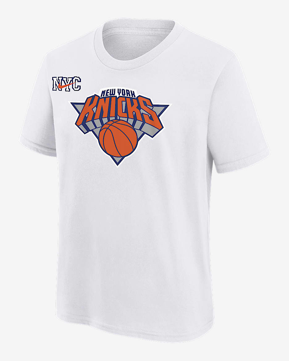 Playera Nike de la NBA para niños talla grande New York Knicks Essential City Edition - Blanco