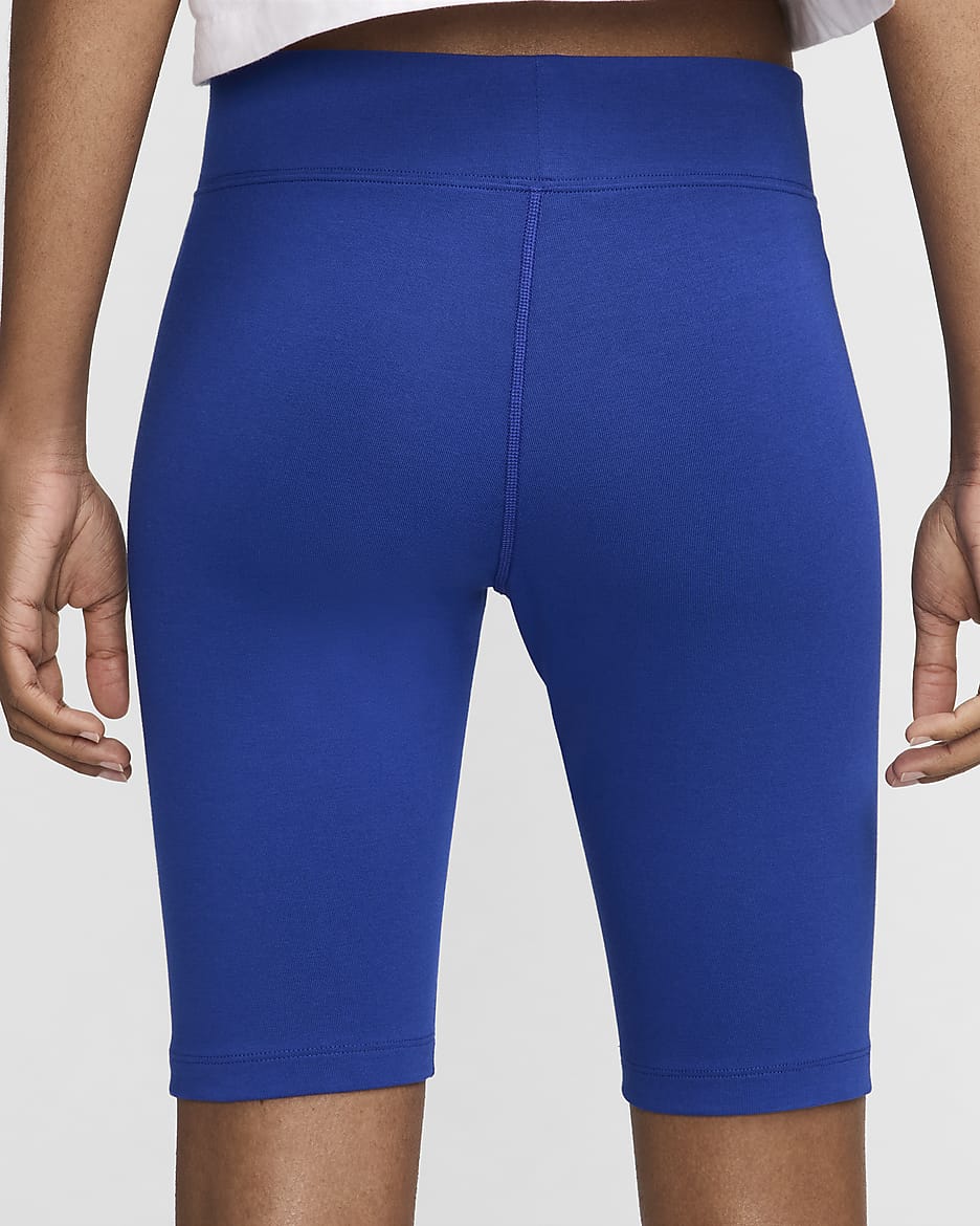 Shorts de ciclismo de tiro medio para mujer Nike Usa Essentials - Azul eléctrico/Blanco