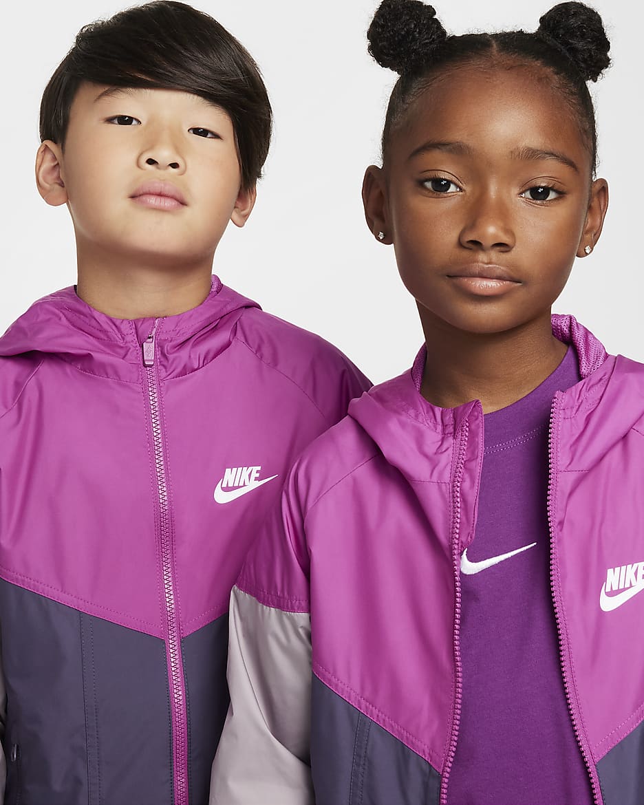 Nike Sportswear Windrunner Big Kids' Hooded Repel Jacket - Hot Fuchsia/Dark Raisin/Light Violet Ore/White