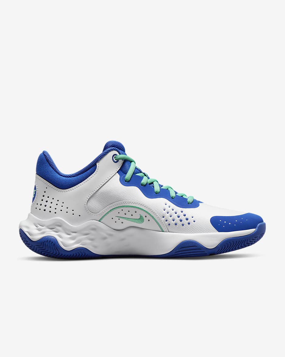 Nike Fly.By Mid 3 Basketball Shoes - White/Green Glow/Game Royal