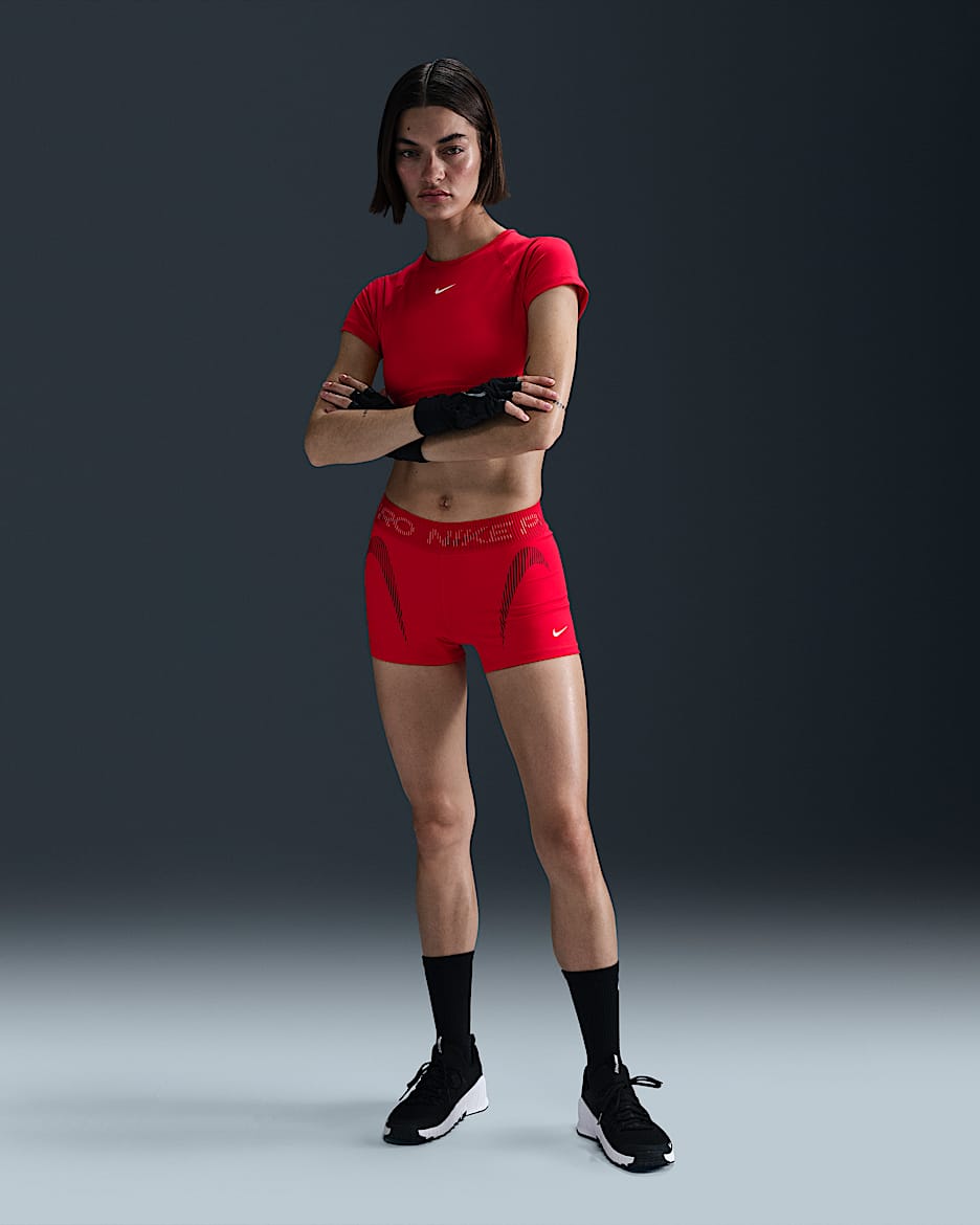 Nike Pro Women's Mid-Rise 3" Graphic Biker Shorts - University Red/Dark Team Red/Magic Ember/White