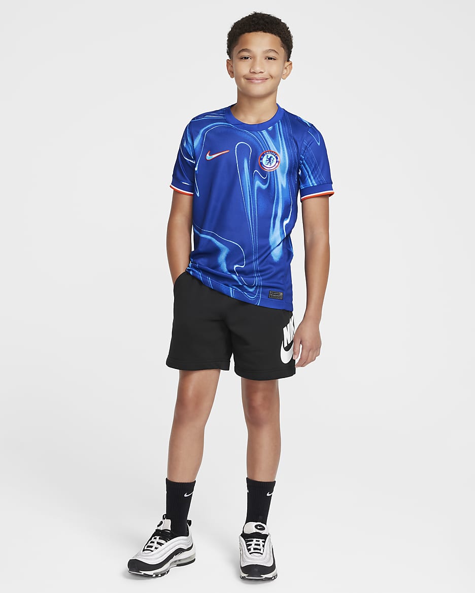 Replika domácího fotbalového dresu Nike Dri-FIT Chelsea FC 2024/25 Stadium pro větší děti - Rush Blue/Team Orange/Bílá