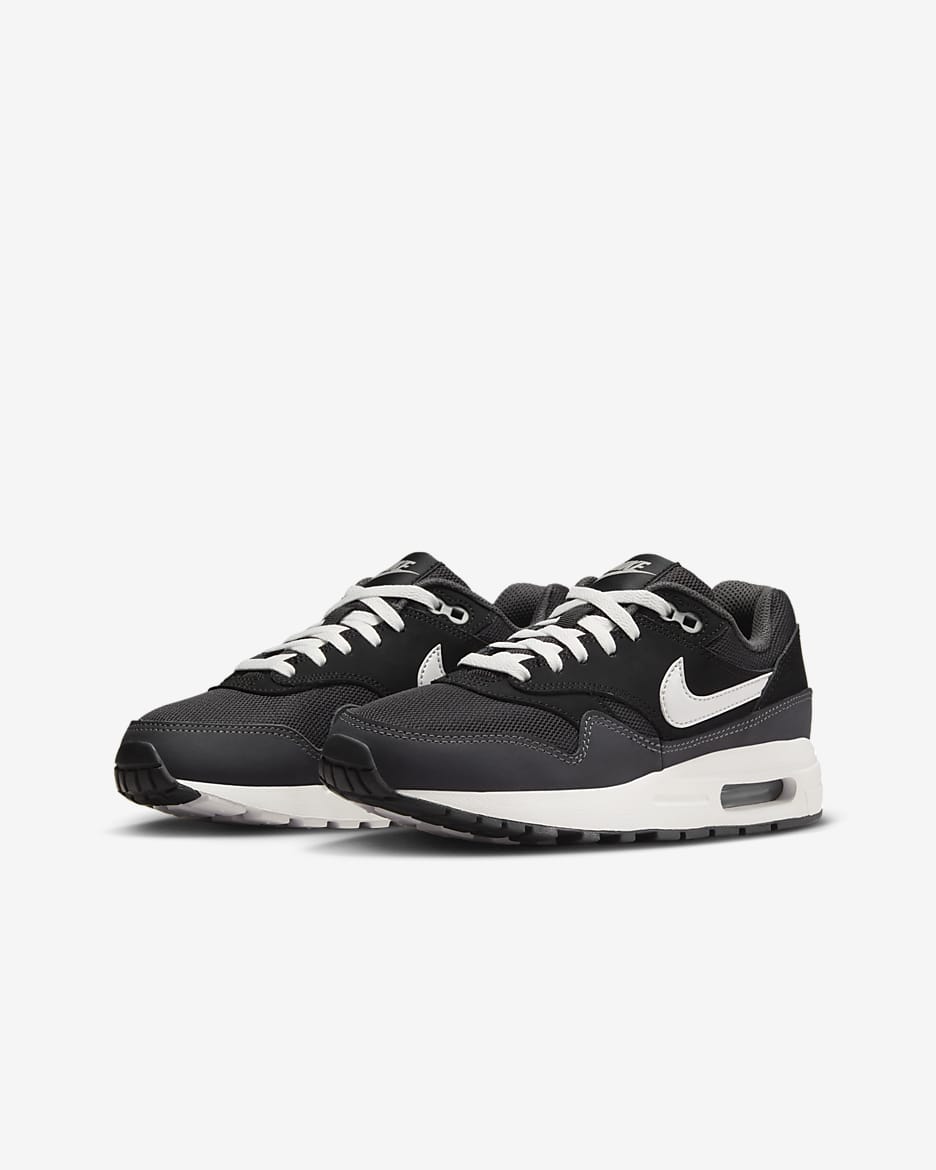 Air Max 1 大童鞋款 - 黑色/Anthracite/Metallic Silver/白色