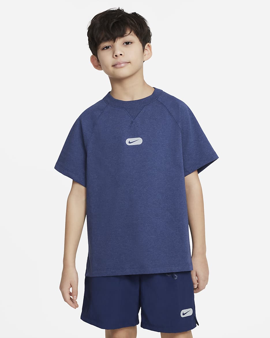 Nike Dri-FIT Athletics Big Kids' (Boys') Short-Sleeve Training Top - Midnight Navy/Heather/Light Smoke Grey