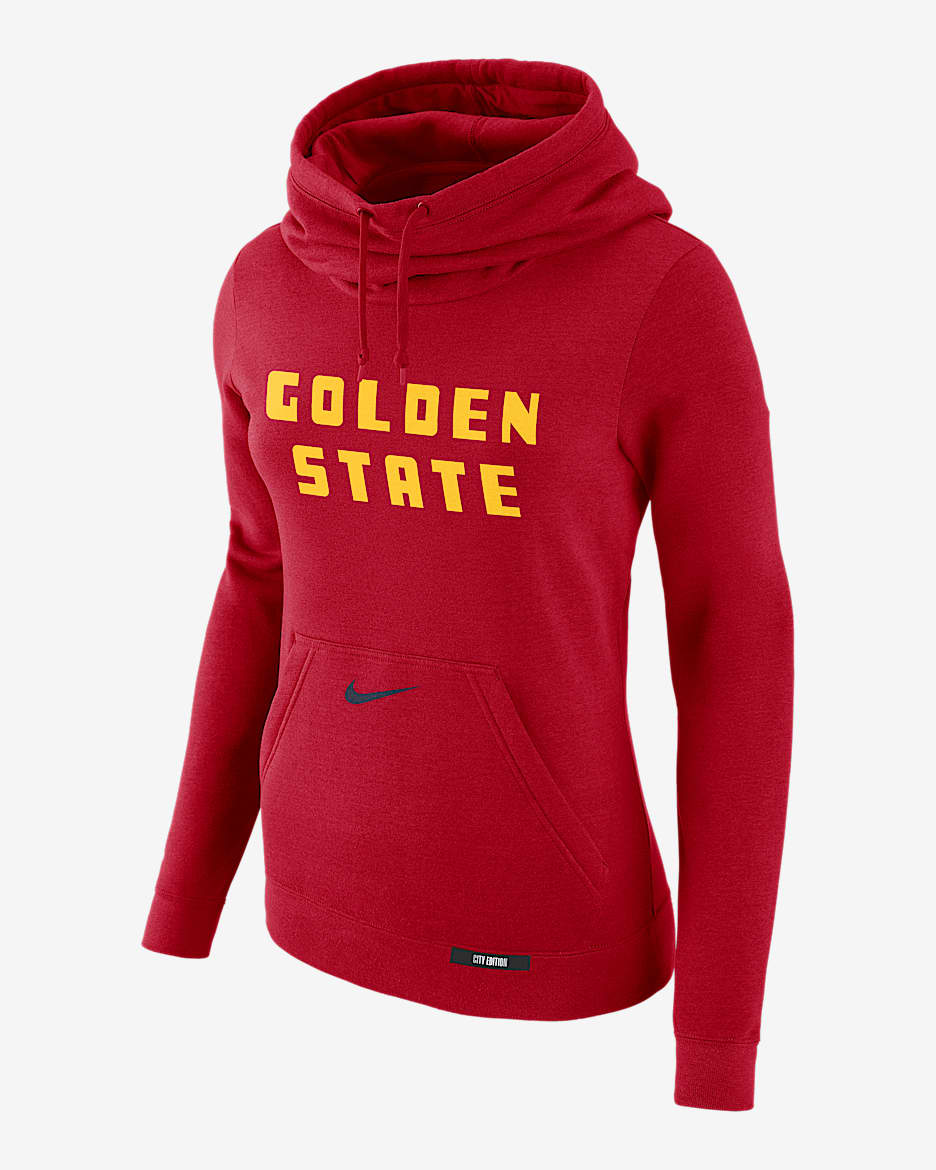 Golden State Warriors Club City Edition Women's Nike NBA Fleece Funnel-Neck Hoodie - University Red