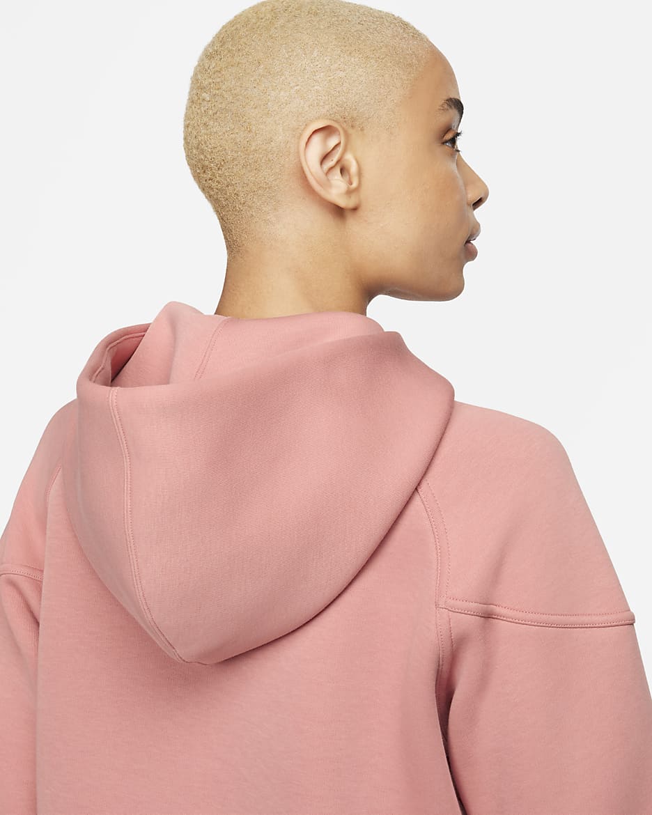 Nike Sportswear Tech Fleece Windrunner–hættetrøje med lynlås til kvinder - Red Stardust/sort