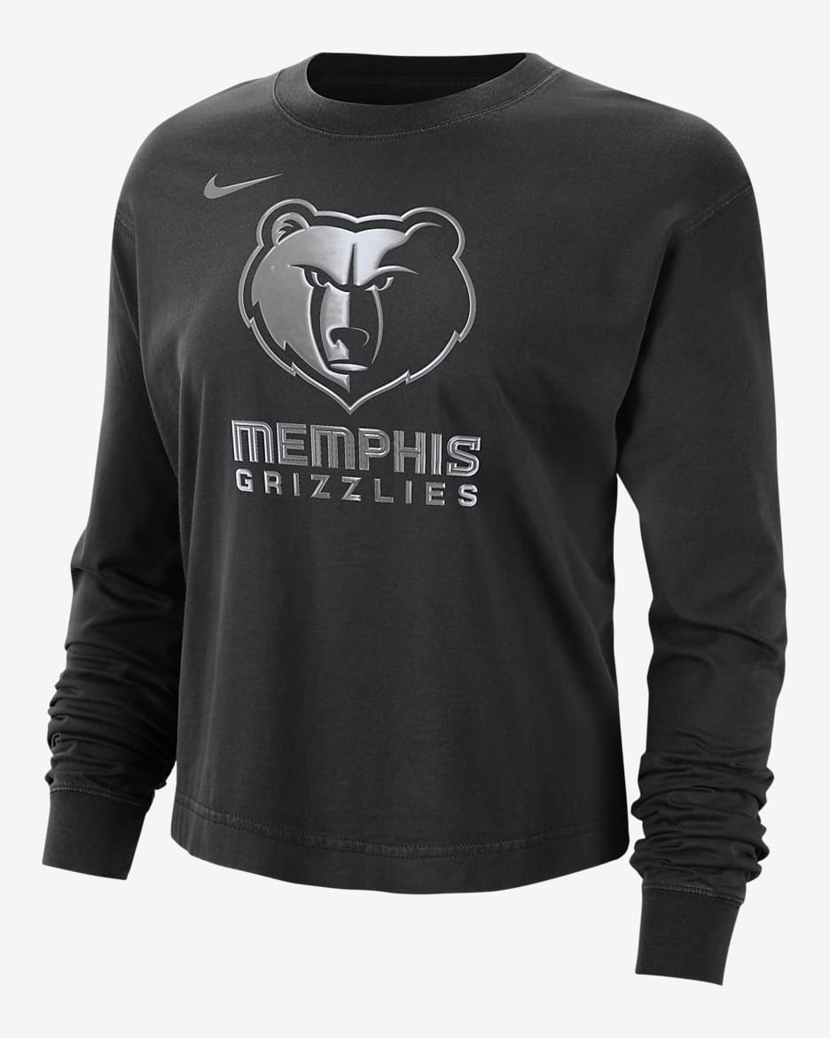Playera de manga larga Nike de la NBA con brillo de corte cuadrado para mujer Memphis Grizzlies Courtside - Negro