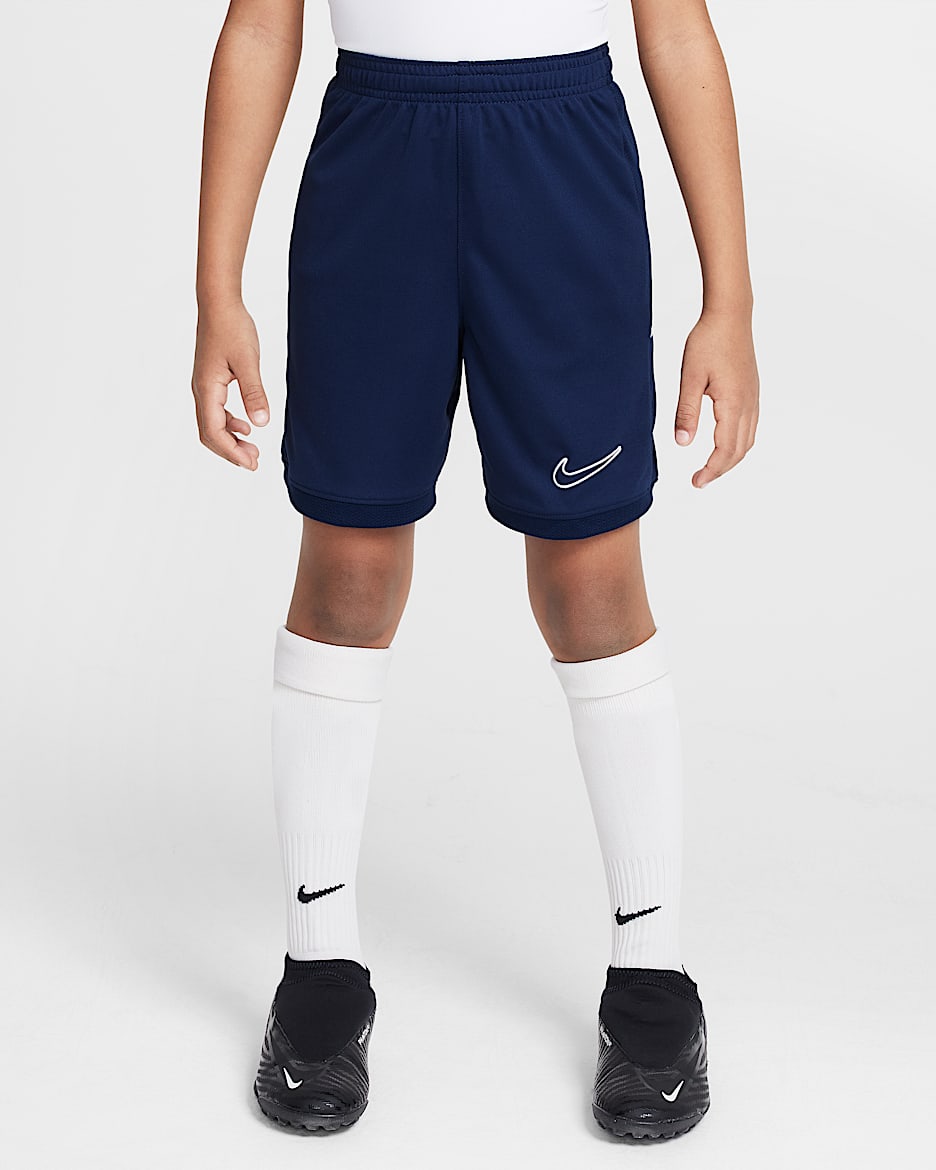 Shorts de fútbol Dri-FIT de 18 cm para niños talla grande Nike Academy - Azul marino medianoche/Azul marino medianoche/Blanco