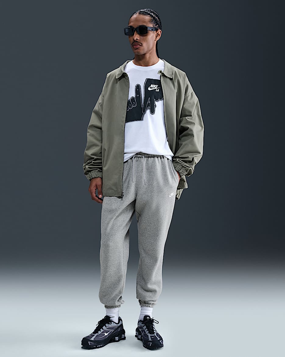 Nike Club Men's Cuffed Brushed Fleece Trousers - Dark Grey Heather/Light Smoke Grey/White