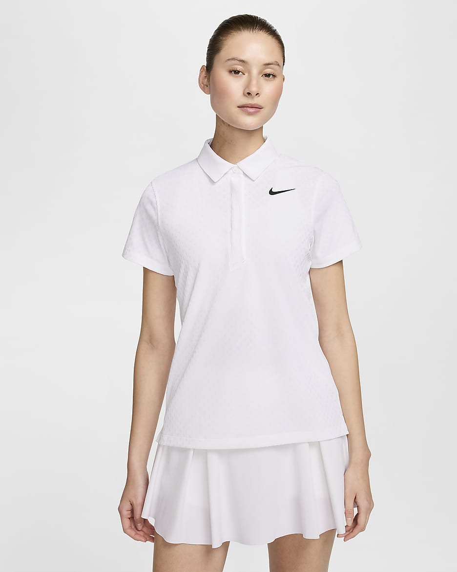 Nike Tour 女款 Dri-FIT ADV 短袖高爾夫球衫 - 白色/黑色