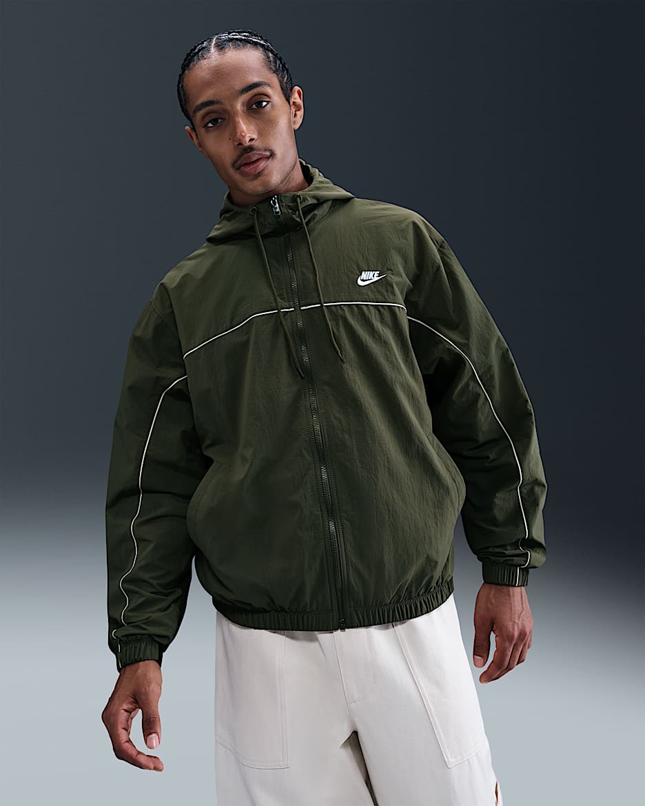 Nike Club Men's Hooded Jacket - Medium Olive/Sequoia/Light Khaki/White