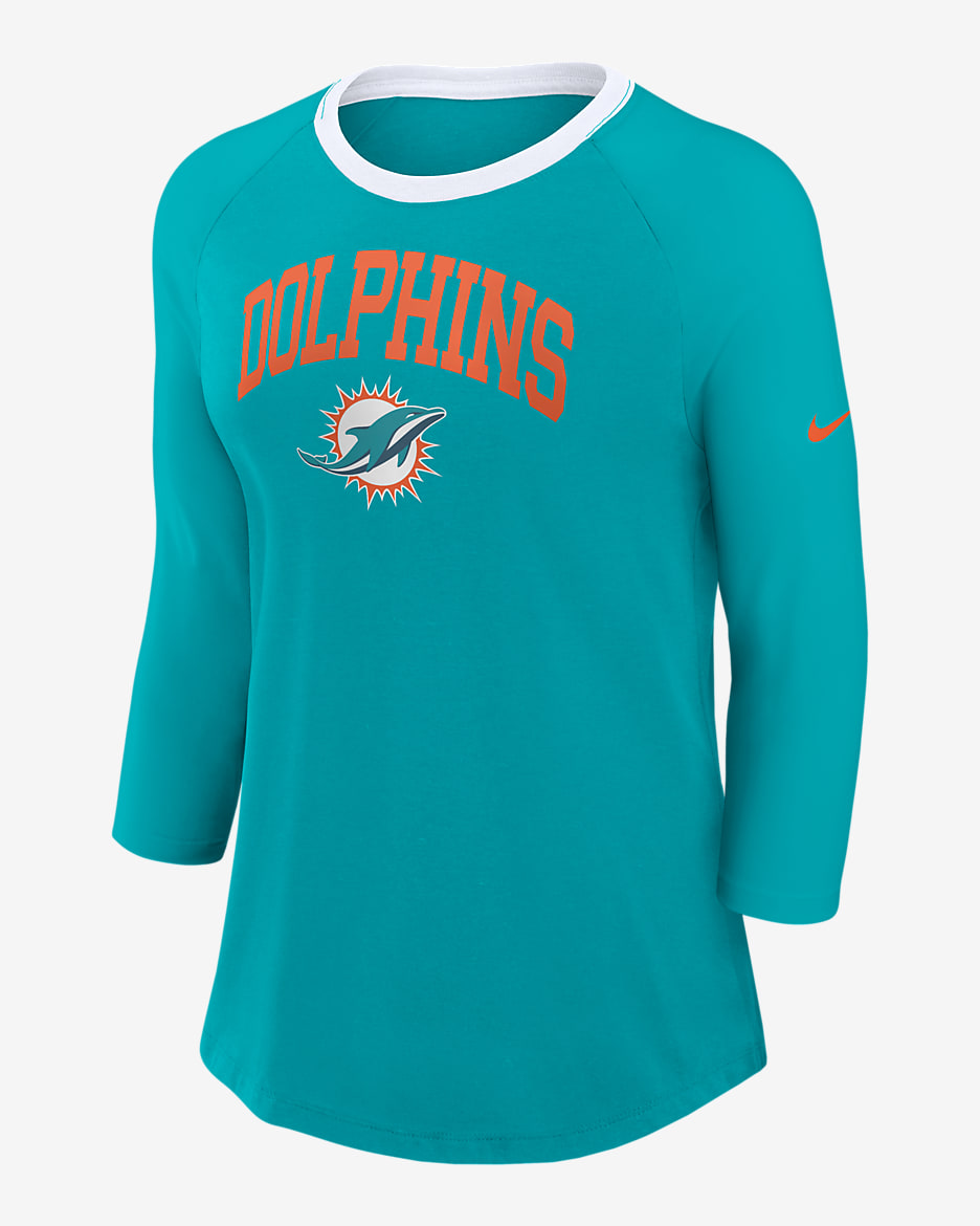 Playera de manga ¾ Nike de la NFL para mujer Miami Dolphins - Agua