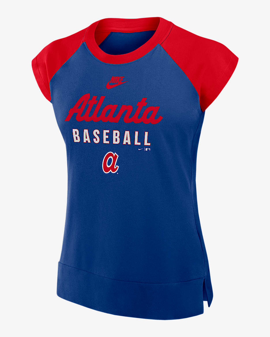 Playera de media manga Nike Dri-FIT de la MLB para mujer Atlanta Braves Cooperstown - Azul marino