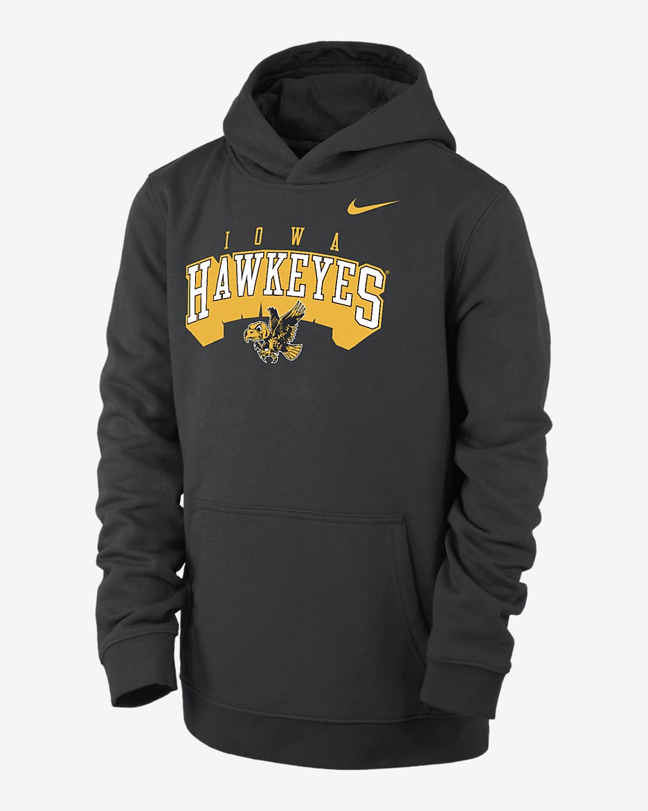 Iowa Club Fleece Big Kids' (Boys') Nike College Pullover Hoodie - Black