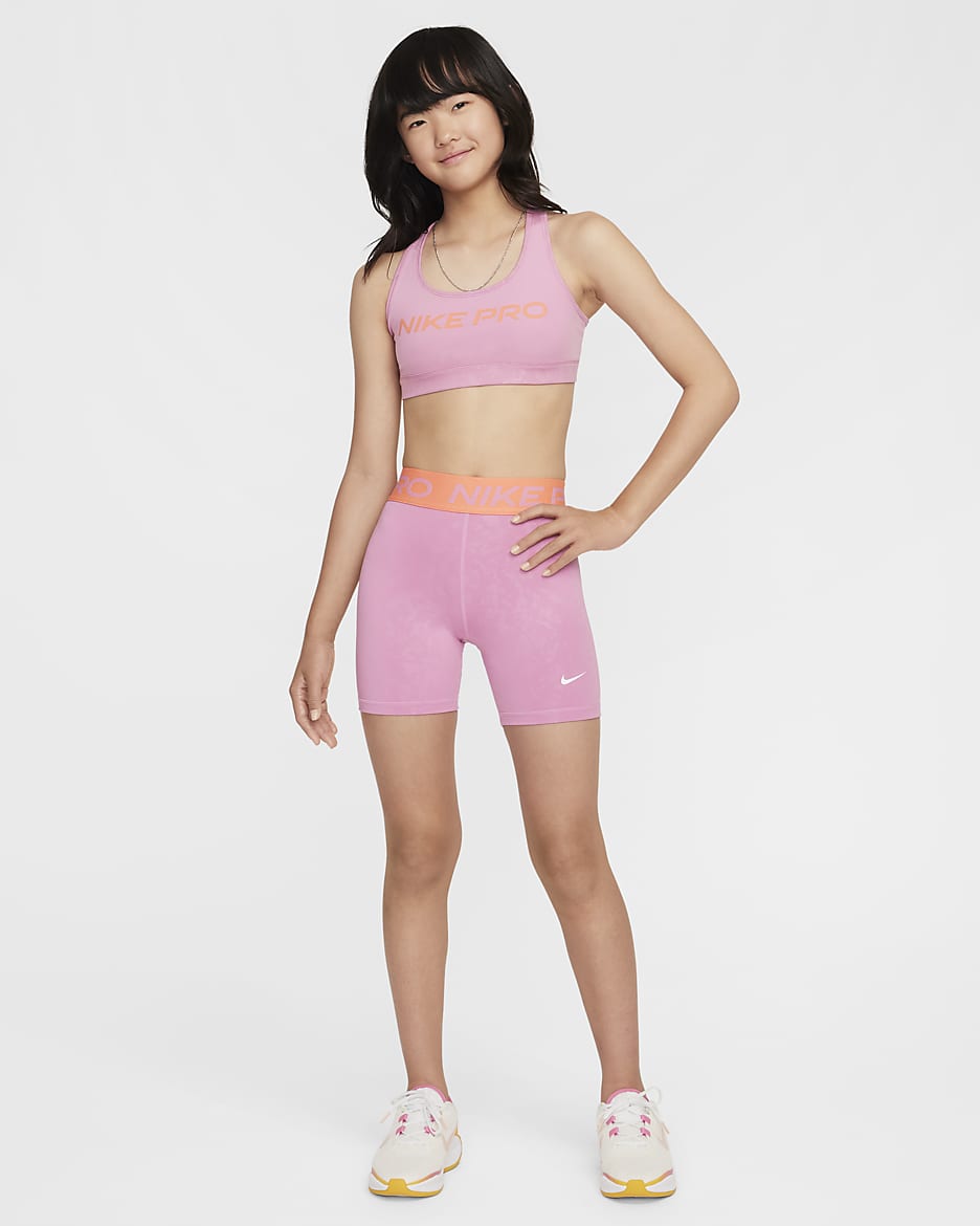 Nike Pro Girls' Dri-FIT 7.5cm (approx.) Shorts - Magic Flamingo/Light Wild Mango/White