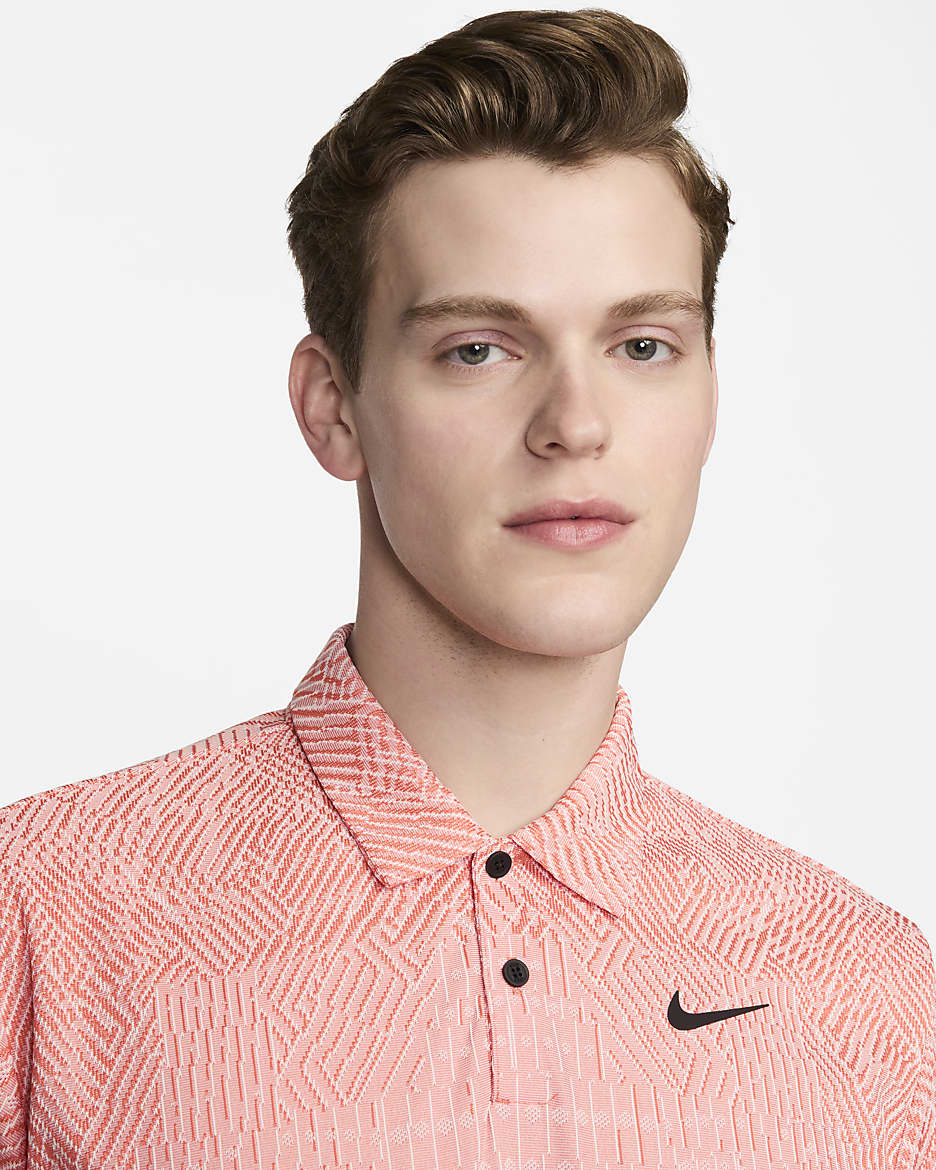 Nike Tour Dri-FIT ADV golfskjorte til herre - Guava Ice/Madder Root/Svart