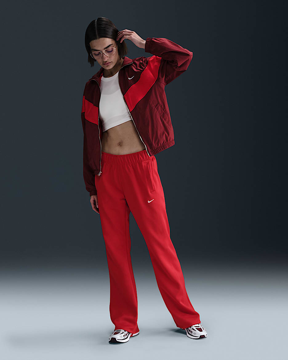 Pantalon en maille coupe slim à taille mi-haute Nike Sportswear Windrunner pour femme - University Red/Blanc