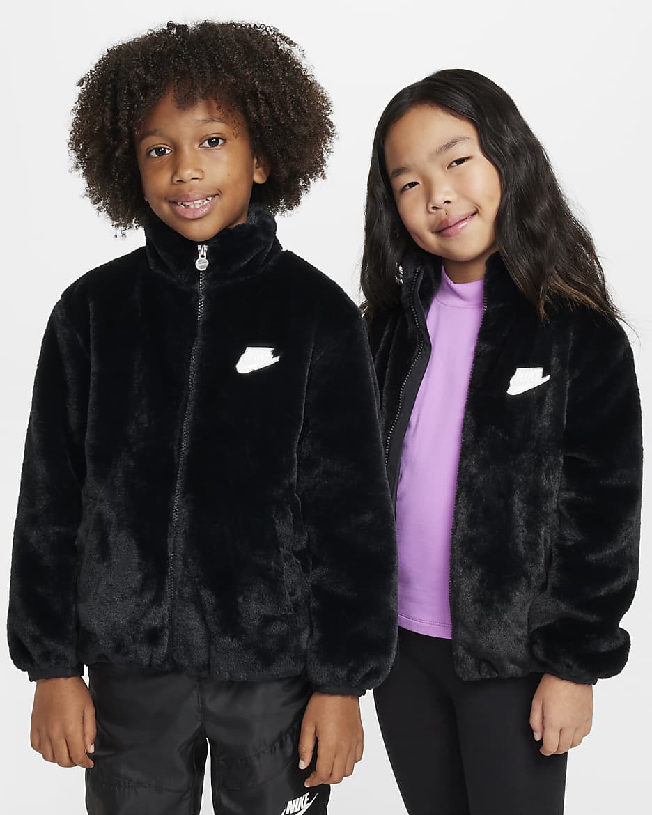 Nike Little Kids' Faux Fur Jacket - Black